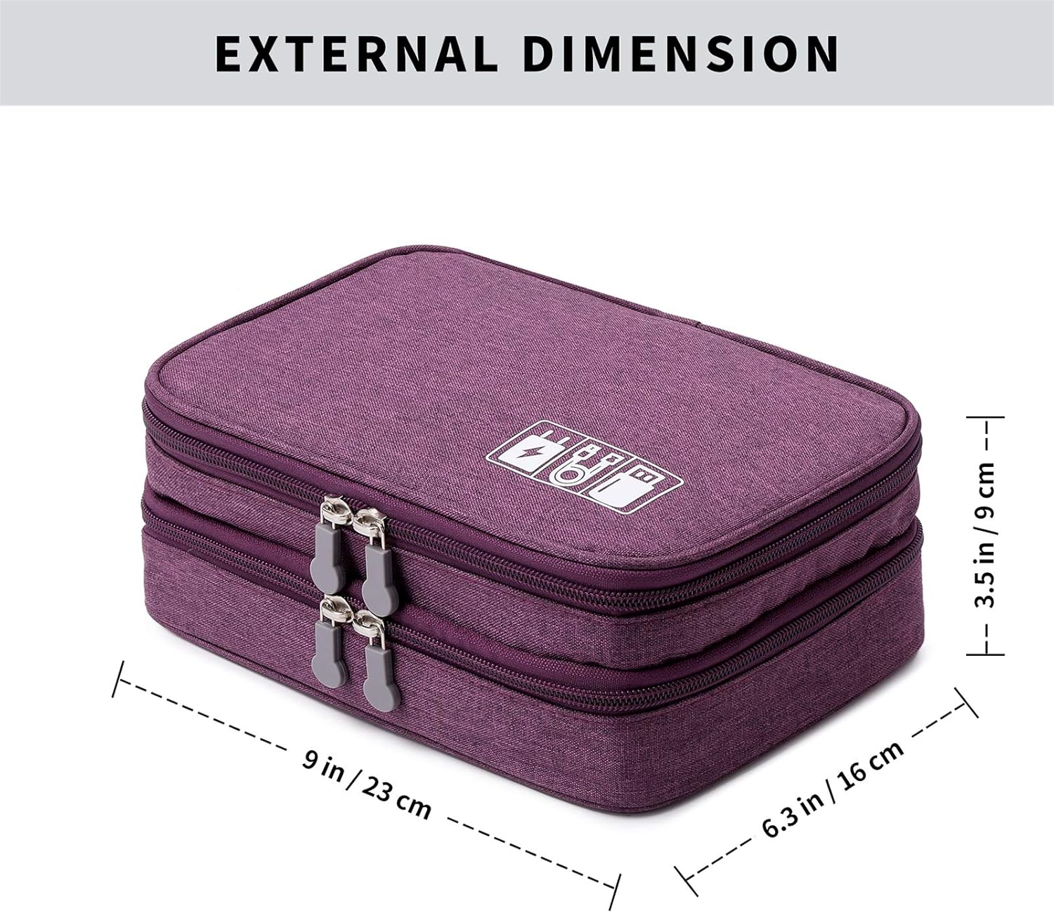 MIRLEWAIY Travel Electronics Organizer Soft Case Small Electronic Accessories Carrying Bag Double-Layer for Cords Phone Chargers Cables Earbuds Adapter Mouse, Purple