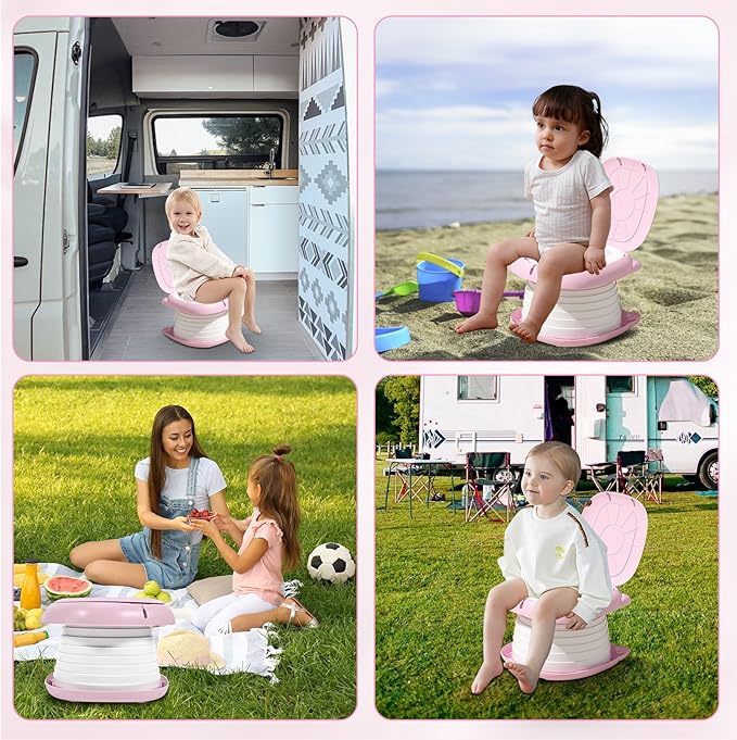 2025 Upgraded Portable Potty Training, Travel Potty for Toddler, portable toilet for kids Foldable, Apply to Seat Emergency Toilet for Camping, Outdoor,Car, Indoor(Pink)-BubblyBeeBaby