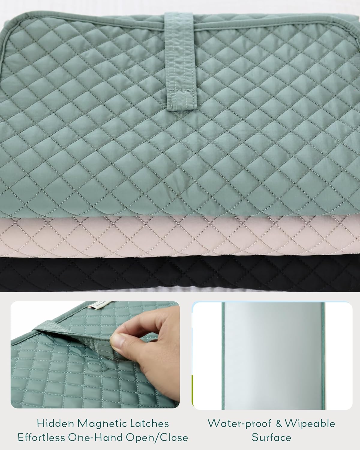 Lily Miles Baby Changing Pad Portable, Diaper Changing Mat with Magnetic Latches, Travel Pad for Diaper Bag, Baby Essentials, Wipeable & Waterproof Mat (Willow Green, Regular)