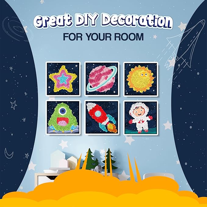 jackinthebox Poke Poke Art for Kids – Space Theme, Mess-Free Fabric Art and Craft, Flower Pressing Kits, Gift for Kids, Toys for Girls and Boys Ages 4 5 6 7 8-BubblyBeeBaby