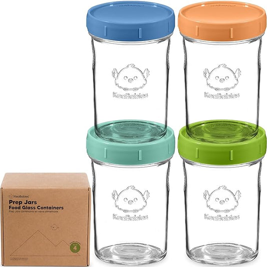 KeaBabies 4pk 8oz Glass Baby Food Containers with Lids - Leak-Proof, Microwavable Small Glass Jars, Baby Purees & Toddler Snack Storage Containers, BPA-Free, Dishwasher & Freezer Safe (Kea)-BubblyBeeBaby