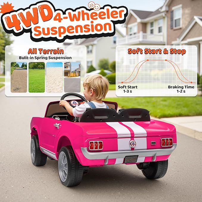 24V 2 Seater Ride on Toys, Licensed Shelby Cobra Kids Power Car Wheeler Ride On Toy w/ 2WD/4WD Switchable, Remote Control, 19" Spacious Seat, 4 Spring Suspension, Music, Bluetooth-BubblyBeeBaby