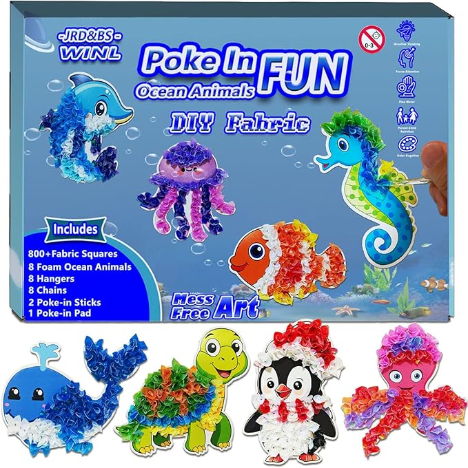 JRD&BS WINL Magical Ocean Animal Poke Art - Dolphin, Jellyfish, Seahorse, Turtle, Octopus | No-Mess Craft Kit for Kids 4-9 | Marine Biology Learning Toy | Creative Gift for Preschoolers-BubblyBeeBaby