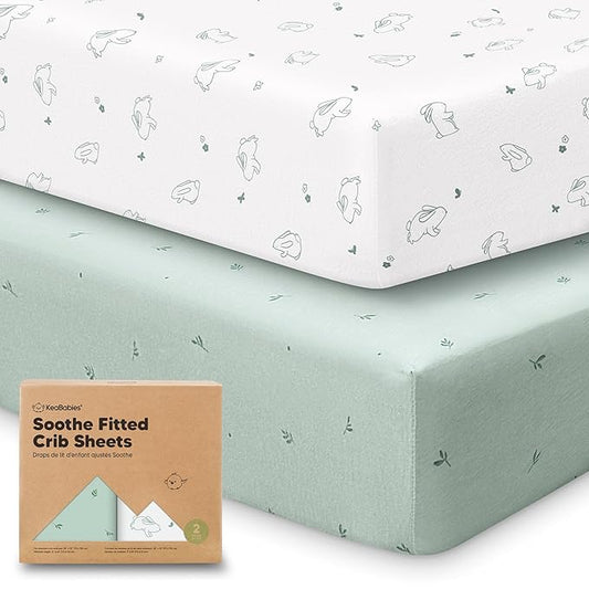 KeaBabies 2-Pack Organic Crib Sheets for Boys, Girls - 52x28 Fitted Crib Mattress Sheet Neutral, Breathable Jersey Cotton Cover for Baby Bed, Toddler Mattress, Soft & Cute Prints (Bunnies)-BubblyBeeBaby
