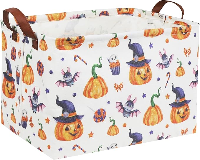 HIYAGON Rectangular Halloween Basket Trick or Treat Basket for Kids Boys and Girls Pumpkin Candy Box for Halloween Parties Cute Storage Bin Organizer Box Room Decor(Pumpkin)-BubblyBeeBaby