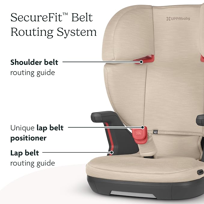 UPPAbaby Alta V2 High Back Booster Seat/Seven-Position, Active Support Headrest for Growing Children/SecureFit Integrated Belt Guide + Positioner/Cup Holder Included/Kavneer (Almond Mélange)-BubblyBeeBaby