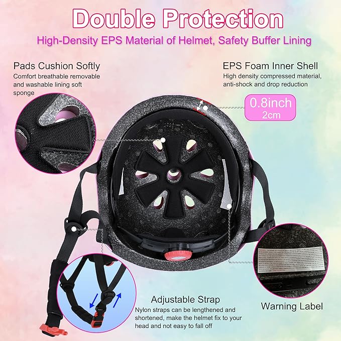 Kids Bike Helmet with DIY Stickers and Knee Pads Elbow Pads Wrist Guard Set for Ages 3-8-14 Toddler Boys Girls Helmet for Roller Skates Cycling Skateboarding Bicycle Scooter-BubblyBeeBaby