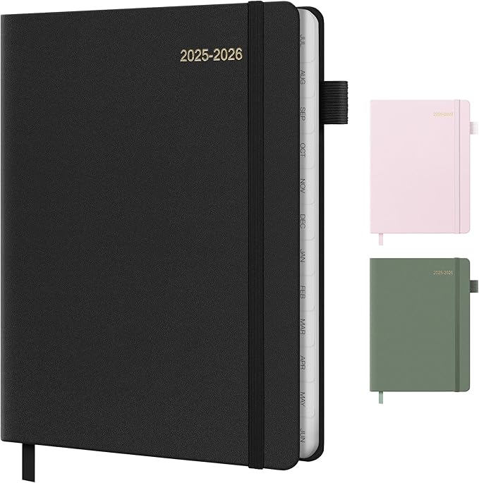 2025-2026 Planner for Women, Lather Weekly & Monthly Organizer, July 2025-June 2026, Hardcover with Gold Foil, Tabs, and Inspirational Pages - Ideal for Professionals, Black-BubblyBeeBaby