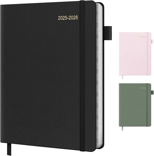 2025-2026 Planner for Women, Lather Weekly & Monthly Organizer, July 2025-June 2026, Hardcover with Gold Foil, Tabs, and Inspirational Pages - Ideal for Professionals, Black-BubblyBeeBaby