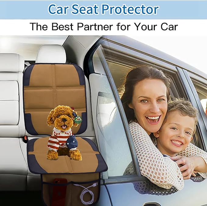 Car Seat Protector for Child Car Seat, 2 Pack Baby Car Seat Covers with Mesh Pockets & Non-Slip Backing 600D Durable Seat Protector-BubblyBeeBaby