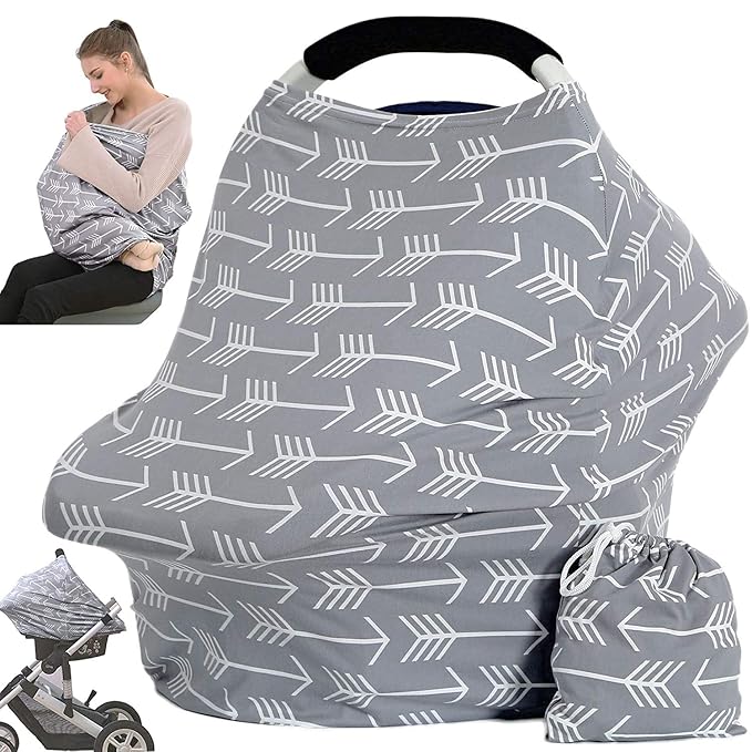 Car Seat Canopy Breastfeeding Cover - Multi Use Baby Stroller and Carseat Cover, Breastfeeding Covers, Boys and Girls Shower Gifts (Classical Arrows)-BubblyBeeBaby