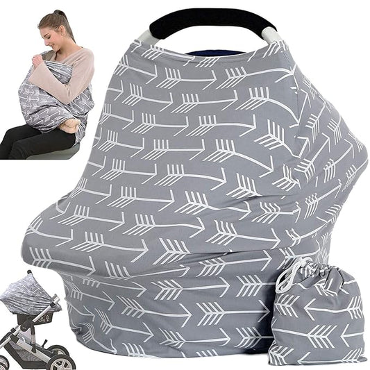 Car Seat Canopy Breastfeeding Cover - Multi Use Baby Stroller and Carseat Cover, Breastfeeding Covers, Boys and Girls Shower Gifts (Classical Arrows)-BubblyBeeBaby