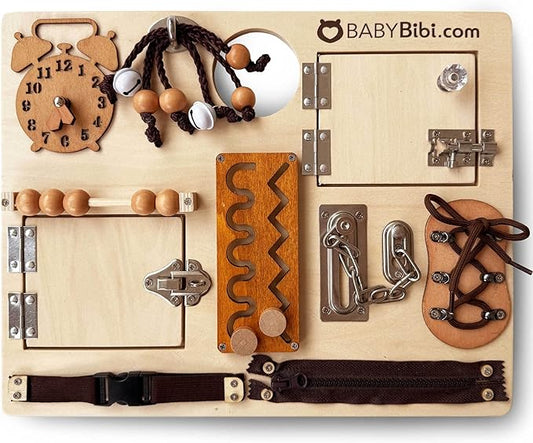 10-in-1 Montessori Busy Board for Toddlers - Safe, Durable Sensory Activity Board with Locks, Shoelaces & More - Perfect Educational Toy Built for Growth & Travel - Recommended for Ages 3 Years & Up-BubblyBeeBaby