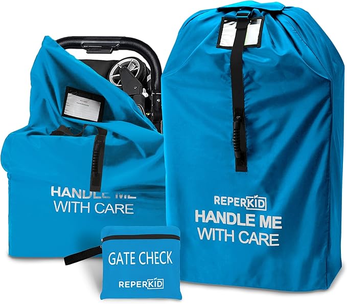 reperkid Medium Stroller Bag for Airplane Travel, Blue, 42" H x26 W x13 D, Fits Most Single Strollers Including Jogging & Standard Models – Premium Waterproof Cover, Adjustable Shoulder Straps-BubblyBeeBaby