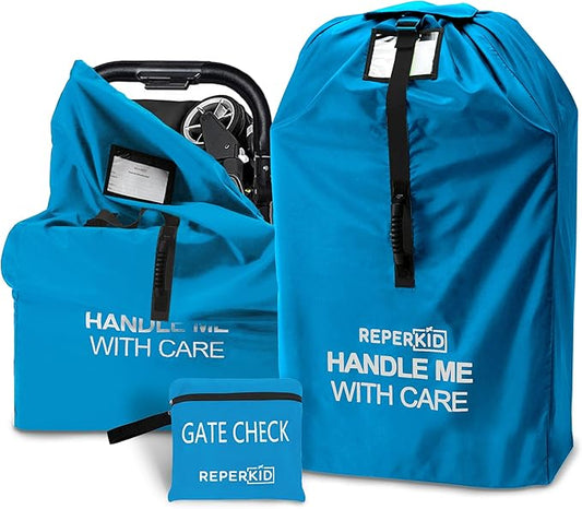 reperkid Medium Stroller Bag for Airplane Travel, Blue, 42" H x26 W x13 D, Fits Most Single Strollers Including Jogging & Standard Models – Premium Waterproof Cover, Adjustable Shoulder Straps-BubblyBeeBaby