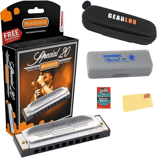 Hohner Special 20 Harmonica - Key of A Bundle with Case, Pouch, Online Manual, and Austin Bazaar Polishing Cloth-BubblyBeeBaby