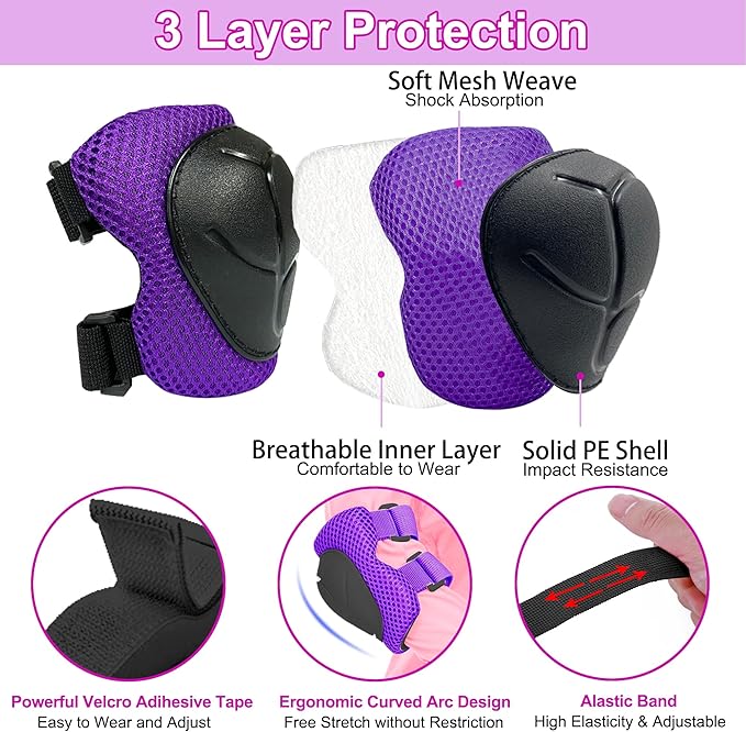 Kids Bike Helmet with DIY Stickers and Knee Pads Elbow Pads Wrist Guard Set for Ages 3-8-14 Toddler Boys Girls Helmet for Roller Skates Cycling Skateboarding Bicycle Scooter-BubblyBeeBaby