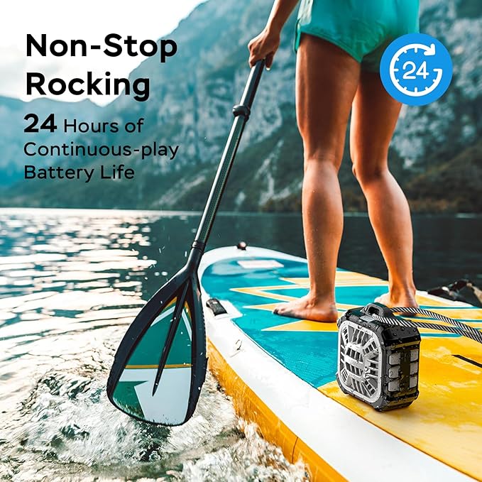 INSMY IP67 Waterproof Bluetooth Speaker, Shower Speaker Portable Small Clip-on, Multi Sync 100+ Speakers, Big Volume Booming Bass, 24H Playtime/Floatable/RGB Lights for Outdoor/Kayak/Beach (Black)-BubblyBeeBaby