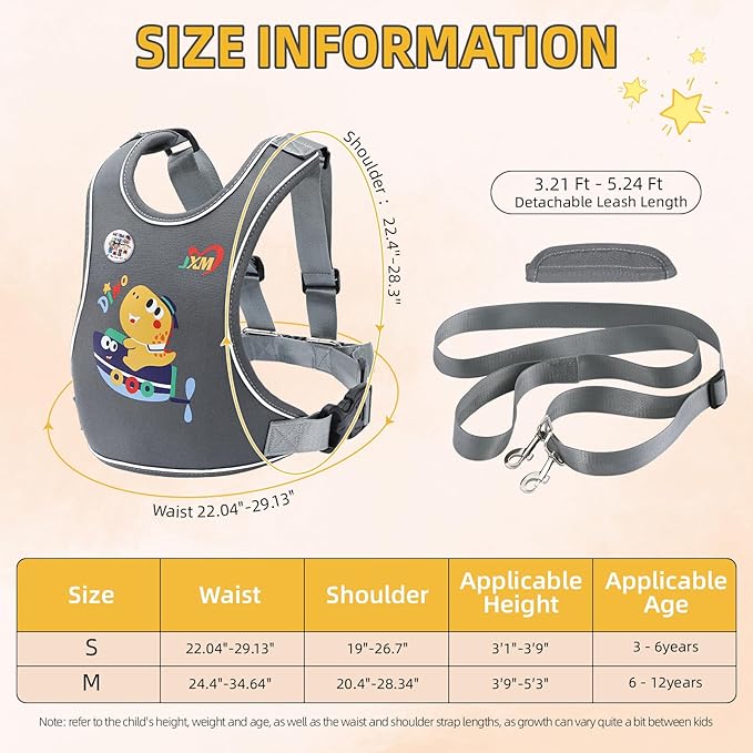 2025 New Safety Harness for Autism and Special Needs Child (3-6 yrs), Anti-Elopement Vest Harness with Light Reflector and Grab Handle for Active, Autistic ADHD Kids,Adjustable Tether Leash with Pouch-BubblyBeeBaby
