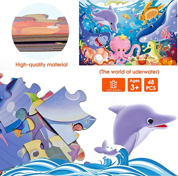 Jumbo Floor Puzzle for Kids Underwater Jigsaw Large Puzzles 48 Piece for Toddler Children Learning Preschool Educational Intellectual Development Toys 3-5 4-8 Years Old Gift for Boys and Girls-BubblyBeeBaby