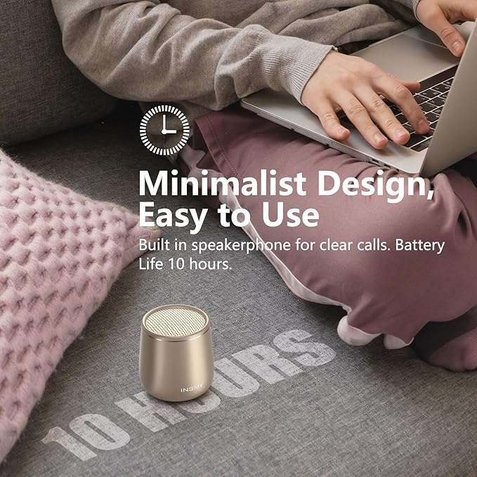 INSMY Small Bluetooth Speaker, Waterproof Mini Portable Wireless Speaker, Punchy Bass Rich Audio Stereo Pairing, Handheld Pocket Size,Built in Mic for Hiking Biking Gift Laptop Tablet (Gold)-BubblyBeeBaby