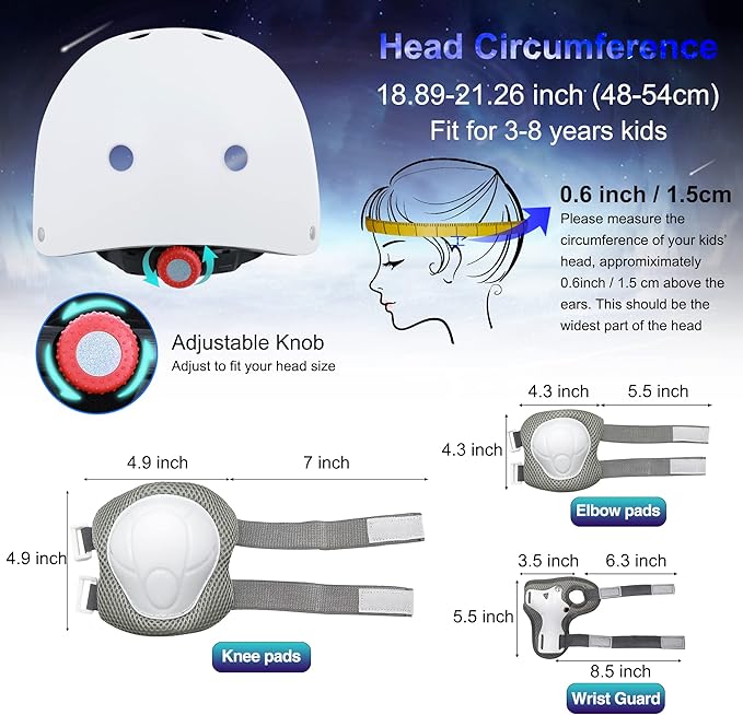 Kids Bike Helmet with DIY Stickers and Knee Pads Elbow Pads Wrist Guard Set for Ages 3-8-14 Toddler Boys Girls Helmet for Roller Skates Cycling Skateboarding Bicycle Scooter-BubblyBeeBaby