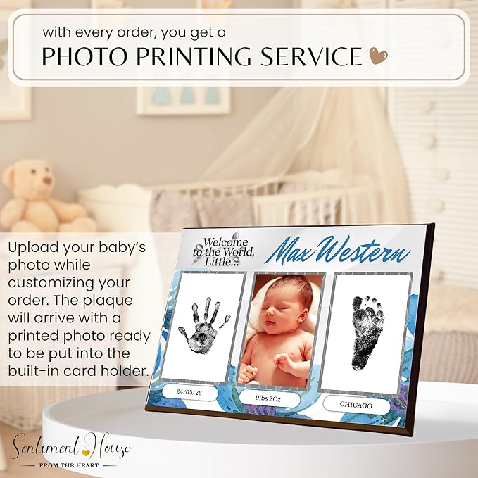 Inkless Hand and Footprint Kit, Baby Keepsake Plaque & Baby Shower Gifts - Ideal as Mom To Be Gift, Nursery Picture Frames, Clean Touch Hand and Footprint Kit (Style 1 - Design 3)-BubblyBeeBaby