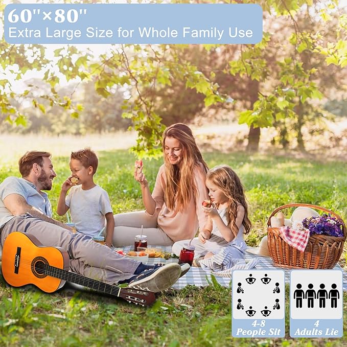 HX&OD Outdoor Picnic Blanket, Extra Large, 80''x60'' Waterproof Foldable Blankets Gingham Picnic Mat for Beach, Camping Grass Lawn Park Accessories Cute Couple Ideas Wedding (Coffee Color, 80”x60”)-BubblyBeeBaby