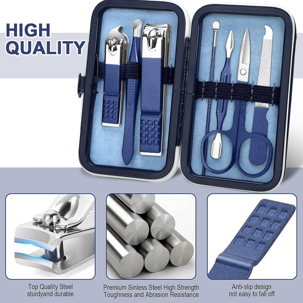 Aceoce Travel Manicure Set Mens Grooming Kit Stainless Steel Nail Clippers Nail Care Tool with Luxurious Travel Case Manicure Pedicure Set Professional Personal Care Gift for Men Family Friends