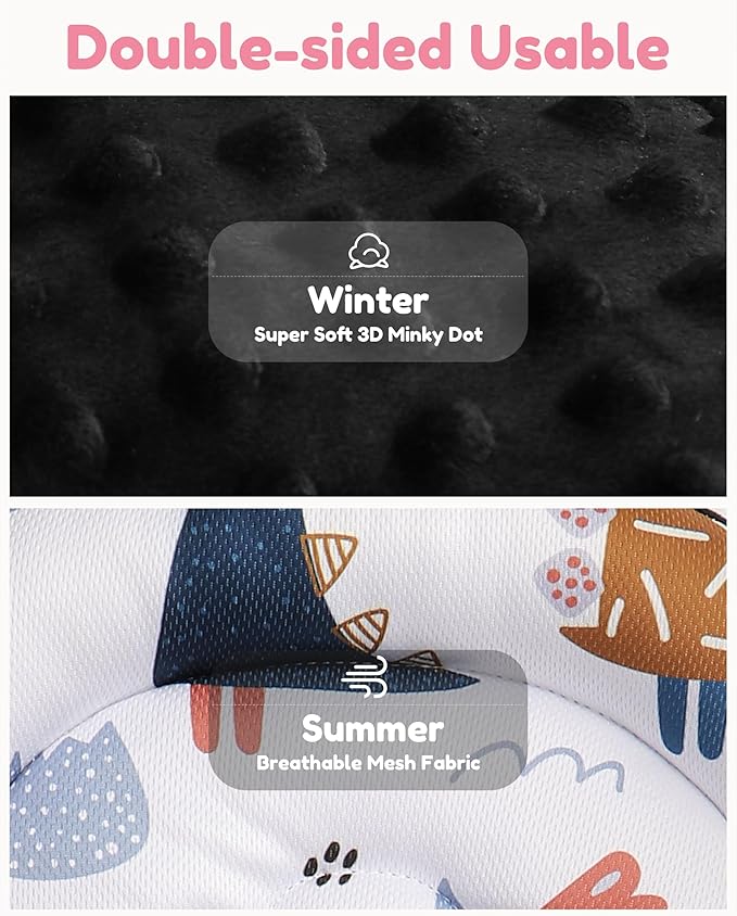 Infant Car Seat Insert with Removable Cushion for Baby Preemie Newborn Infant, Reversible carseat Insert Head Body Support Fits for Stroller, Baby Swing, Rocker, Bouncer, Bassinet - Black-BubblyBeeBaby