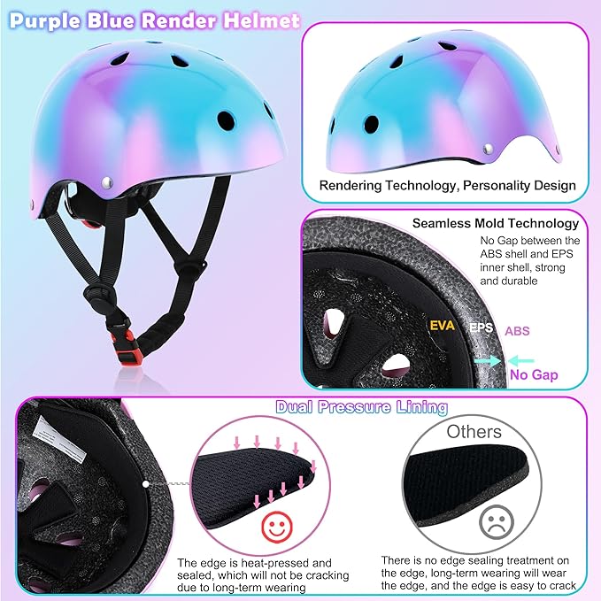 Kids Bike Helmet with DIY Stickers and Knee Pads Elbow Pads Wrist Guard Set for Ages 3-8-14 Toddler Boys Girls Helmet for Roller Skates Cycling Skateboarding Bicycle Scooter-BubblyBeeBaby