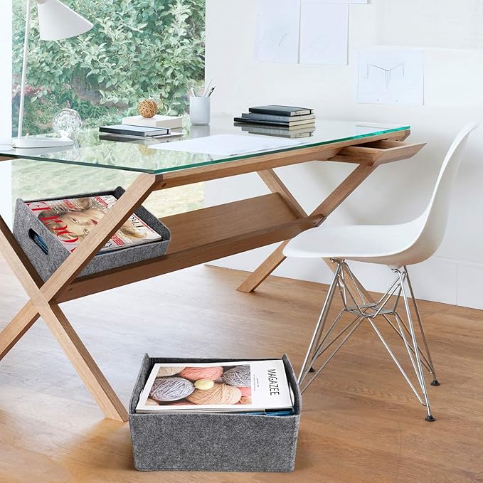 Welaxy Storage Baskets Collapsible Felt Storage bin Foldable Shelf Drawers Organizers for Kids Pet Toys magazine Books Clothes Closet Cabinet decluttering (Charcoal)-BubblyBeeBaby