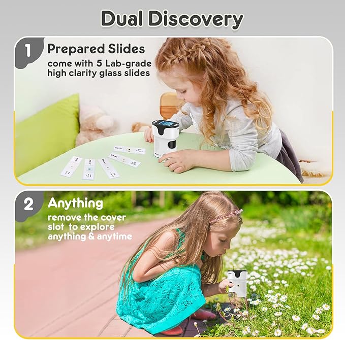 1000X Handheld Microscope for Kids 4K 2.0" Screen Rechargeable Mini Pocket Digital Microscopes w/Slides Kit Portable Edu Gift Age 4-6 8-12 Children Students (White)-BubblyBeeBaby