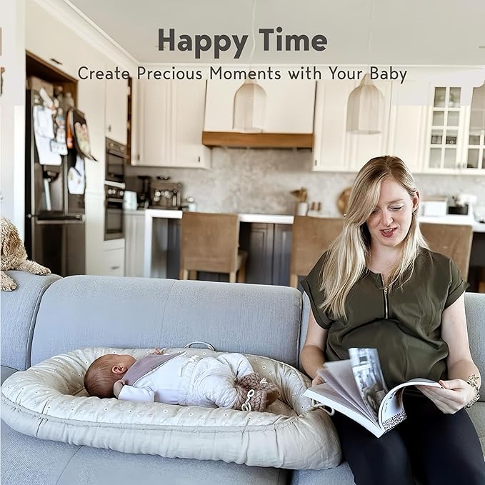 Infant Lounger, Baby Nest Cover for Baby Girls & Boys, Newborn Essentials for Baby 0-18+ Months, 100% Cotton Breathable (Brown, Cotton)-BubblyBeeBaby