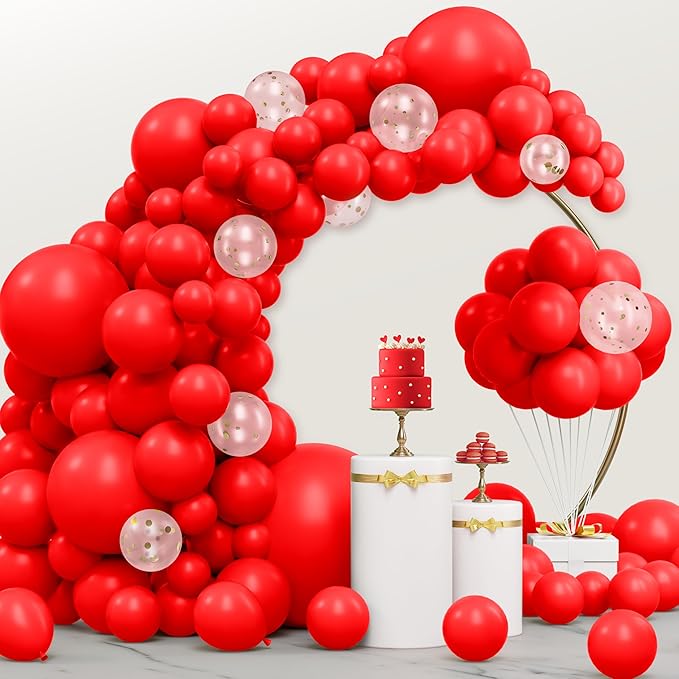 JOYIN 150 Pcs Red Balloons, Different Sizes 18 12 10 5 Inch Red Latex Balloon Arch Kit with Instruction for Birthday Party Decoration Graduation Wedding Holiday-BubblyBeeBaby