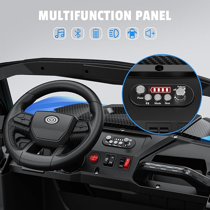 24V 2 Seater Ride on Car Truck, 4x200W, EVA Tires, 4WD/2WD, Remote Control, Rainbow Lights, Shock Absorbers, Bluetooth, Ride On UTV Toy for Kids Ages 3-8, Blue-BubblyBeeBaby
