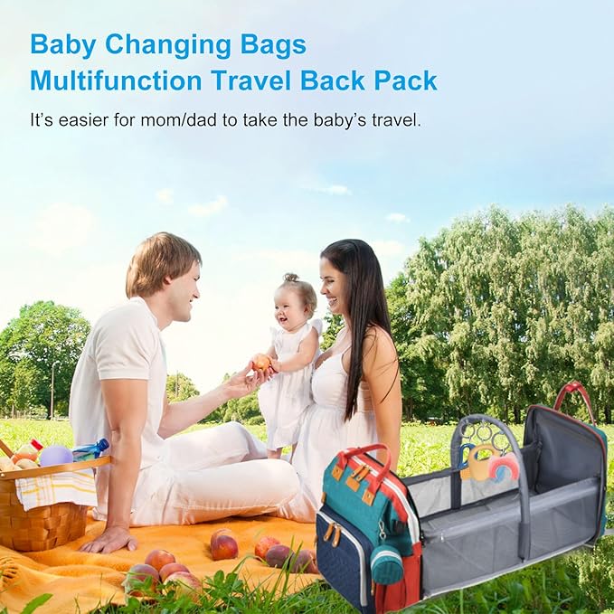 Jeryswet Baby Diaper Bags with Changing Station, Waterproof Large Capacity Diaper Bag Backpack for Moms Dads with USB Charging Port and Stroller Straps, Baby Shower Gifts, RGB-BubblyBeeBaby