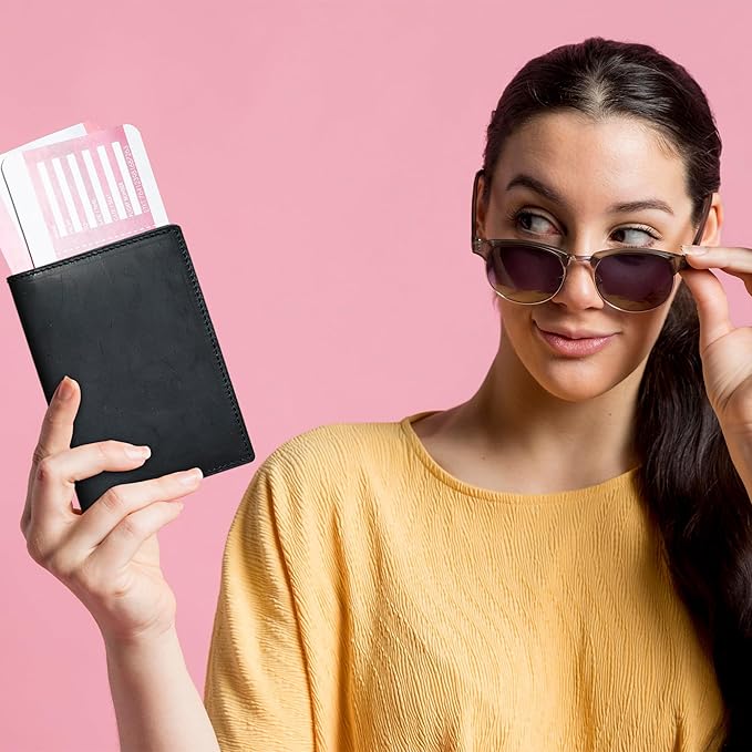 HIFA Leather Passport Holder, Handmade Passport Cover with Card and Ticket Slot - Genuine Leather, Elegant Design, Easy Access - Passport Case, Passport Wallet, Passport Holder-BubblyBeeBaby