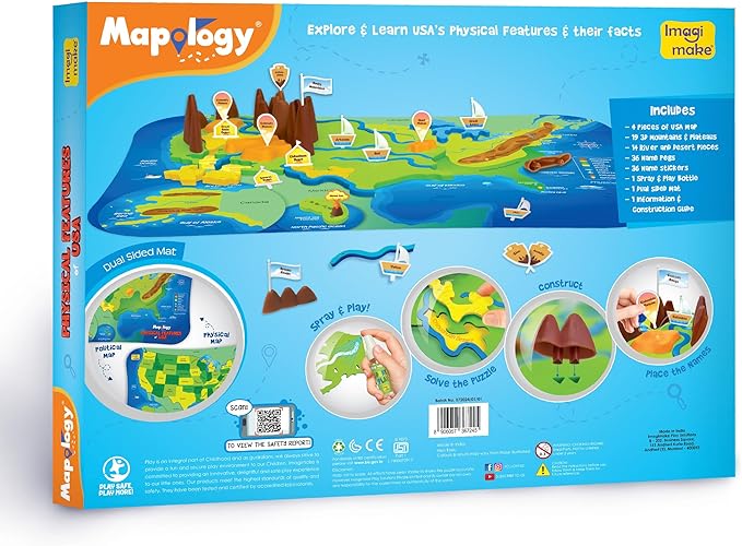 Imagimake Mapology Physical Features USA Puzzle | Mountains, National Parks, Rivers & Lakes 3D Puzzle Toys for Ages 8-13 | Educational Toys | Classroom Must-Haves | Back to School Gifts for Kids 6-12-BubblyBeeBaby