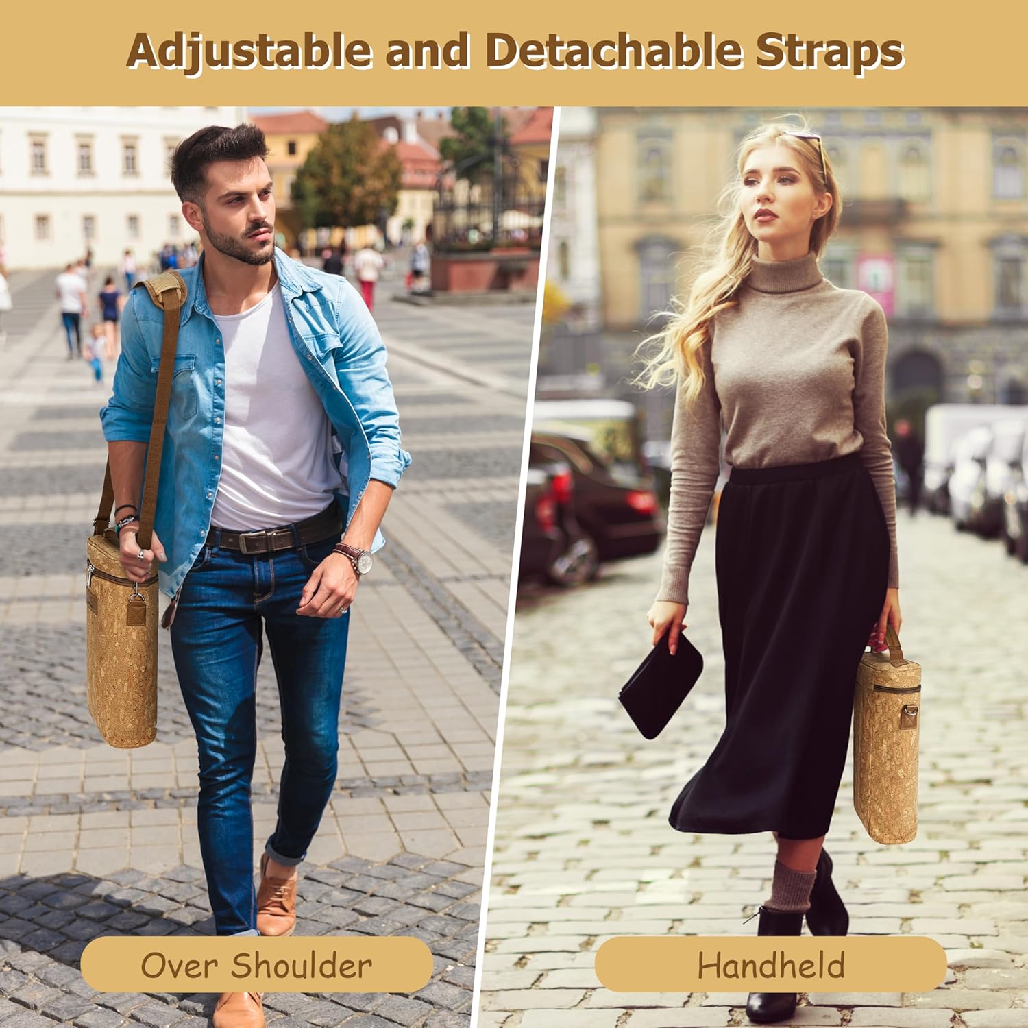 Tirrinia 2 Bottle Wine Gift Tote Carrier - Leakproof & Insulated Padded Versatile Wine Cooler Bag for Travel, BYOB Restaurant, Wine Tasting, Party, Dinner,Gift for Wine Lovers, Cork