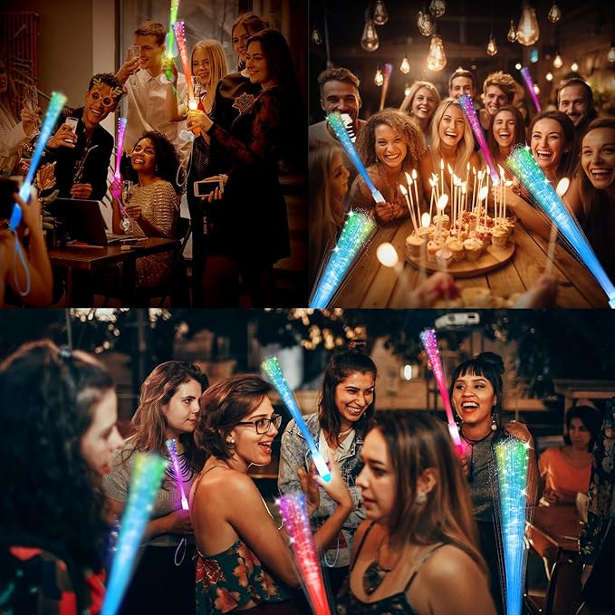 100 PCS Glow Fiber Wands Sticks,LED Light Wands,Glow in The Dark Party Supplies,Fiber Optic Wands,LED Flashing Sticks,Fiber Optic Light Wand Stick for Party,Wedding,New Year Party Favors-BubblyBeeBaby