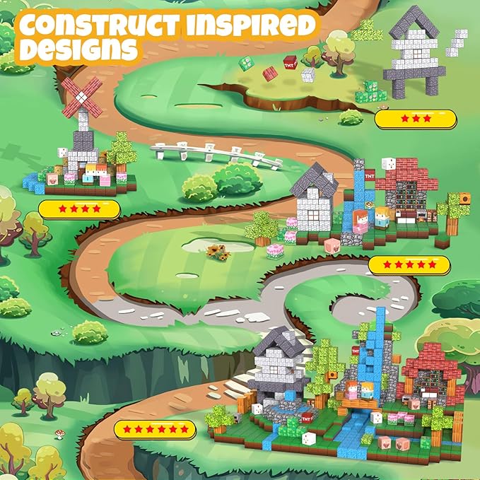 150PCS Magnetic Building Blocks, 1 Inch Magnetic Cubes for Kids Ages 3-8, STEM Montessori Toys, Creative Construction & Stacking Toys, Educational Magnetic Blocks for Boys & Girls-BubblyBeeBaby