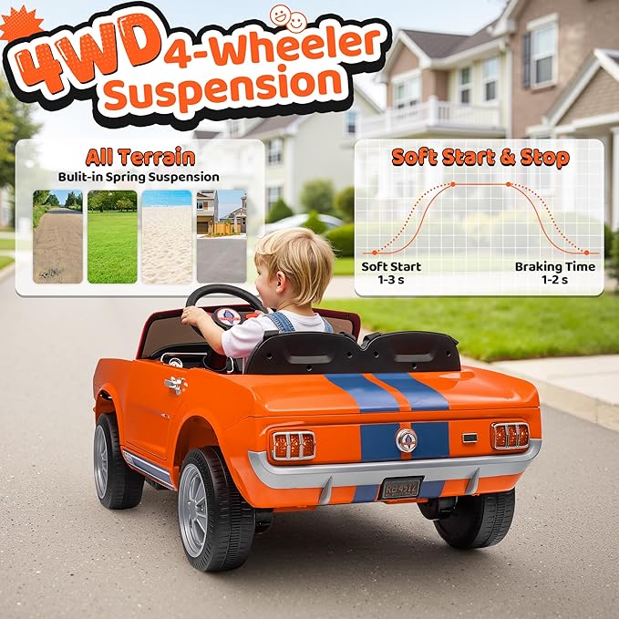 24V 2 Seater Ride on Toys, Licensed Shelby Cobra Kids Power Car Wheeler Ride On Toy w/ 2WD/4WD Switchable, Remote Control, 19" Spacious Seat, 4 Spring Suspension, Music, Bluetooth-BubblyBeeBaby