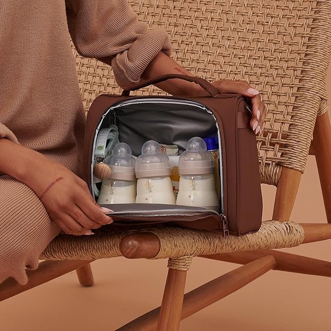 JuJuBe Insulated Bottle Bag, Breastmilk Storage Bag for Baby Bottles, Travel Insulated Lunch or Cooler with Handle, Waterproof Lining for Nursing, Milk, Food, Baby Formula, Snacks, Daycare, Espresso-BubblyBeeBaby