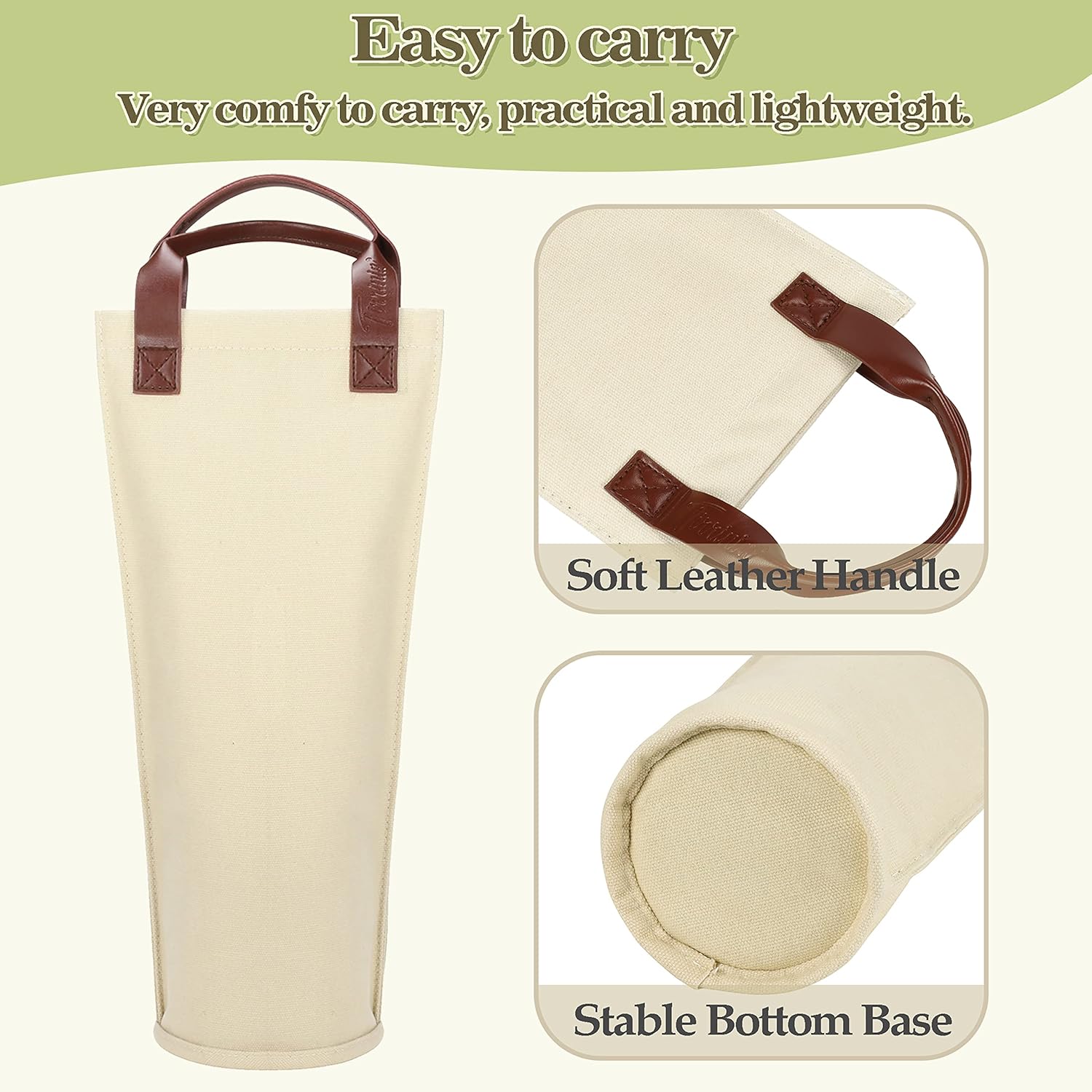 Tirrinia Single Wine Carrier Tote, Insulated Cooler Bag for Travel, Picnic & Gifts Padded Bottle Holder Tote for Men & Women, Canvas Beige