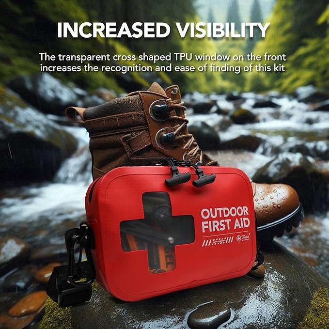 152 PCS Waterproof First Aid Kit, Portable Small Boat Dry Bag Bug Out Bags, Emergency Medical Kit Ideal for Boating, Camping, Fishing, Kayaking, Floating, Red-BubblyBeeBaby