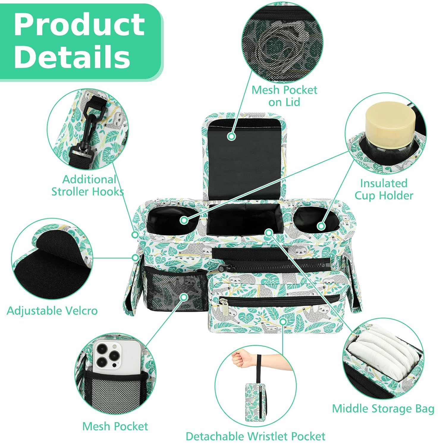 Accmor Universal Stroller Organizer with Insulated Cup Holder Detachable Phone Bag and Shoulder Strap,Stroller Bag Caddy Organizer Fits for Uppababy, Baby Jogger, Britax Strollers