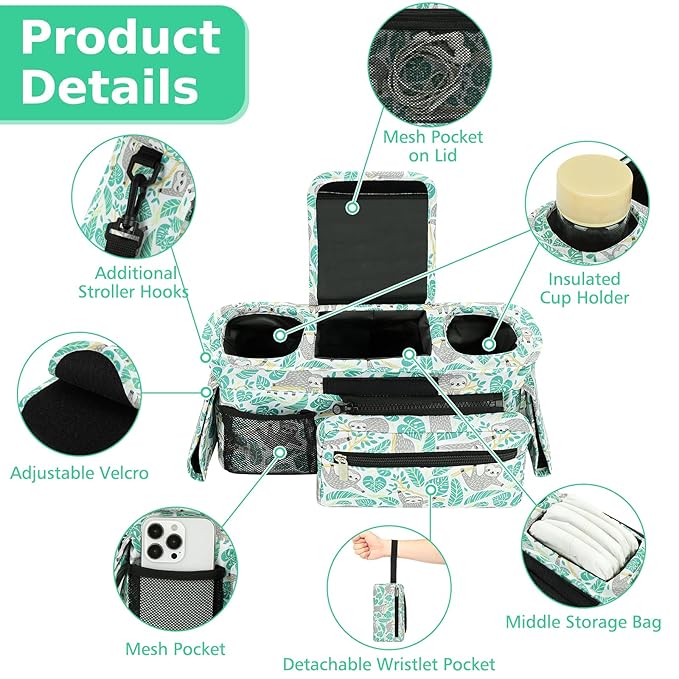 Accmor Universal Stroller Organizer with Insulated Cup Holder Detachable Phone Bag and Shoulder Strap,Stroller Bag Caddy Organizer Fits for Uppababy, Baby Jogger, Britax Strollers-BubblyBeeBaby
