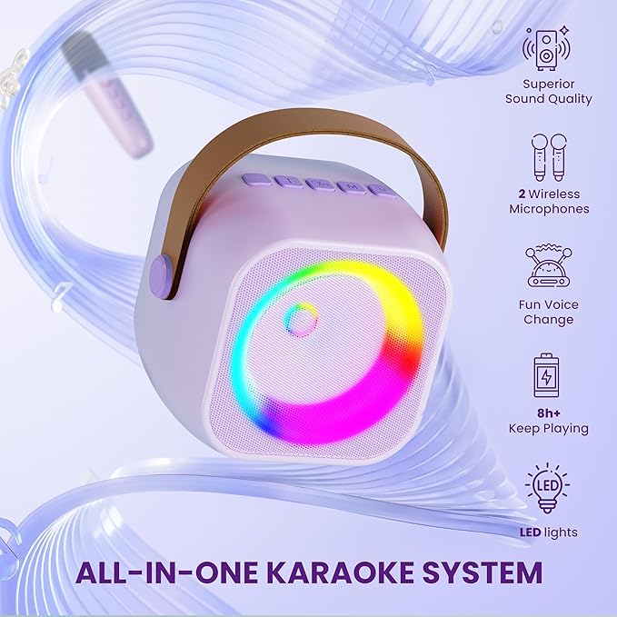 Karaoke Machine for Kids Toys for 4-12+ Year Old, Mini Portable Bluetooth Speaker with 2 Wireless Microphones, Birthday Party for Girls Boys-BubblyBeeBaby