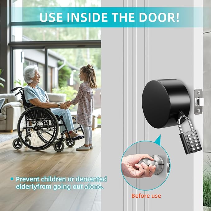 2 Pack Door Lockout Device, Child Proof Door Knob Covers with Combination Padlock, Door Handle Lock for Dementia Elderly Safety, Temporary Door Lock - Black-BubblyBeeBaby